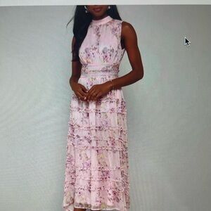 Lulu's Pink Floral Midi Dress